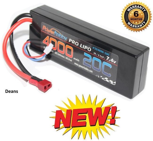 PowerHobby 2S 7.4V 4000mAh 20C Lipo Battery Pack w Deans Plug Hard Case - PowerHobby
