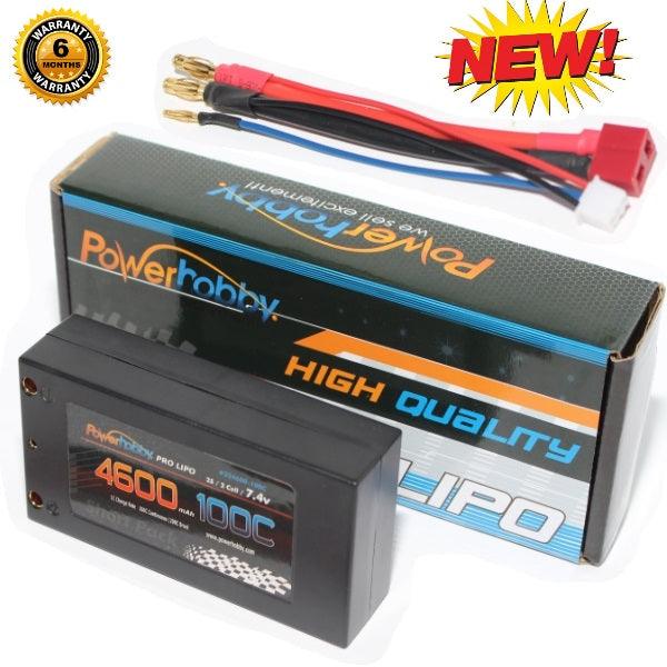 PowerHobby 2S 7.4V 4600mAh 100C Shorty Lipo Battery w 4mm Bullet Connectors - PowerHobby