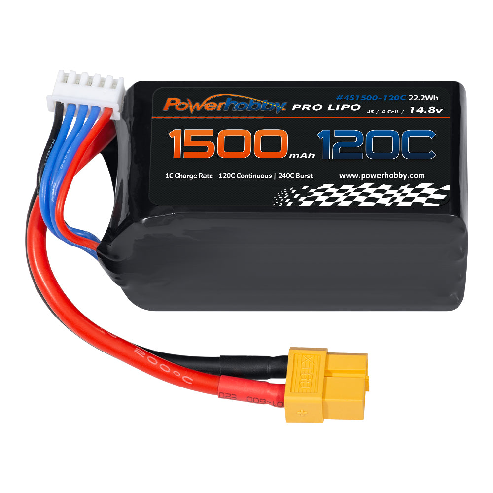 Powerhobby 4S 14.8V 1500mah 120C Lipo Battery w XT60 Plug - PowerHobby