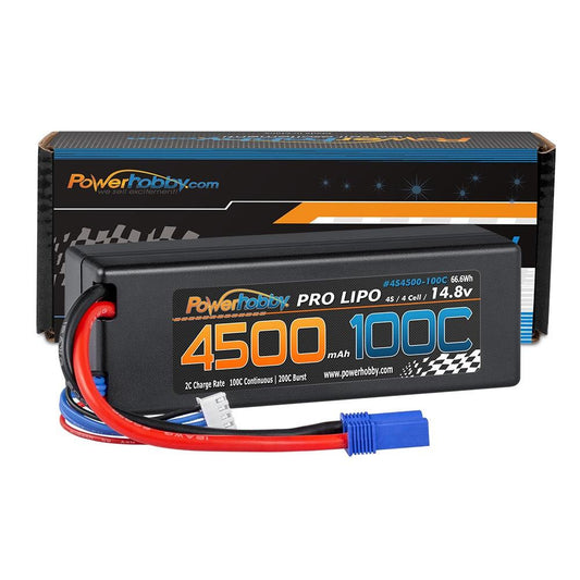 Powerhobby 4s 14.8V 4500mah 100c Lipo Batery EC5 Hard Case 4-Cell - PowerHobby