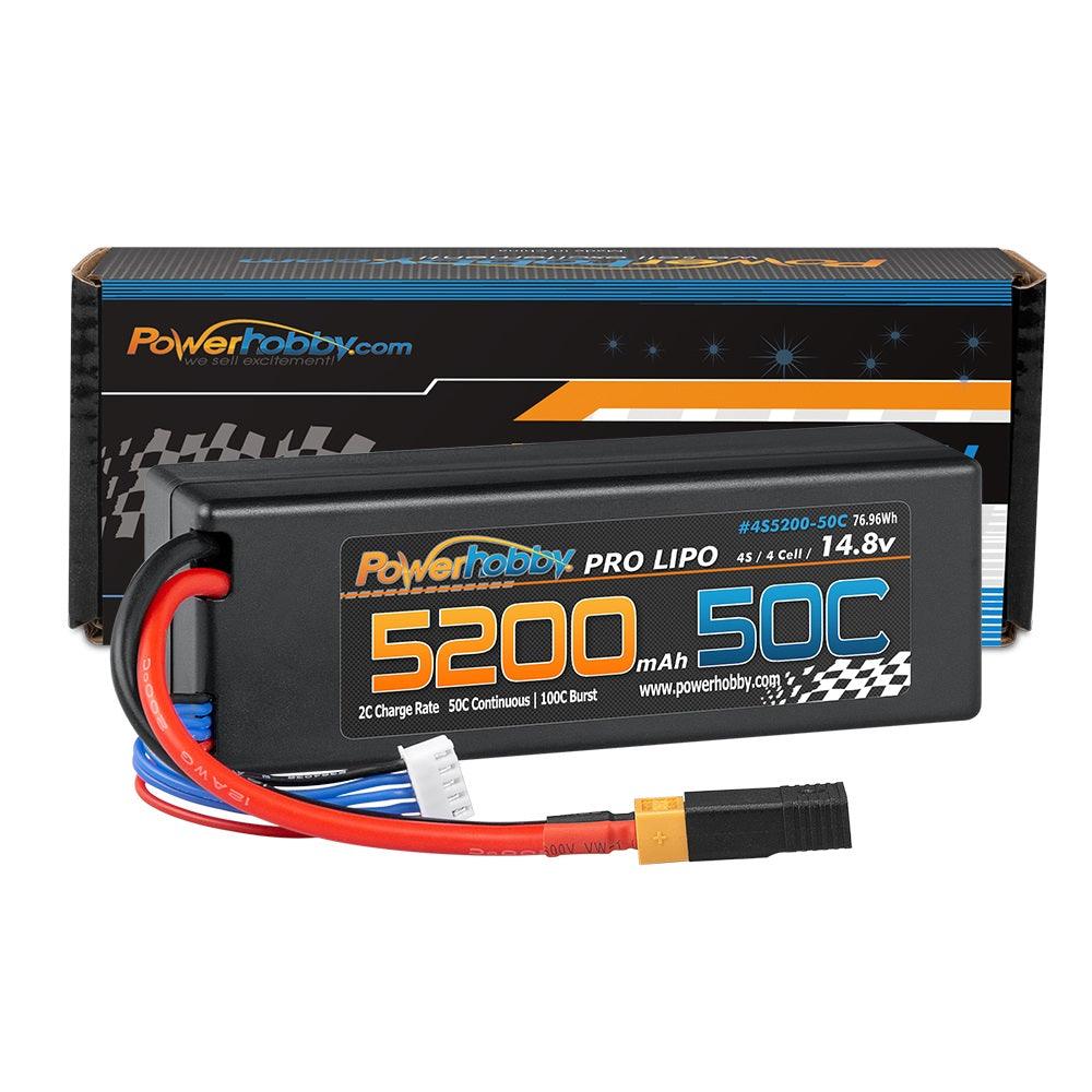 Powerhobby 4s 14.8v 5200mah 50c Lipo Battery w XT60 + Adapter Plug Hard Case LCG - PowerHobby