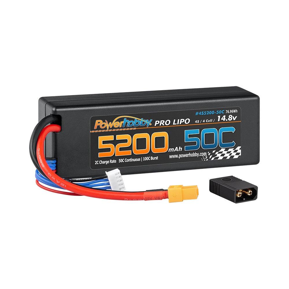 Powerhobby 4s 14.8v 5200mah 50c Lipo Battery w XT60 + Adapter Plug Hard Case LCG - PowerHobby