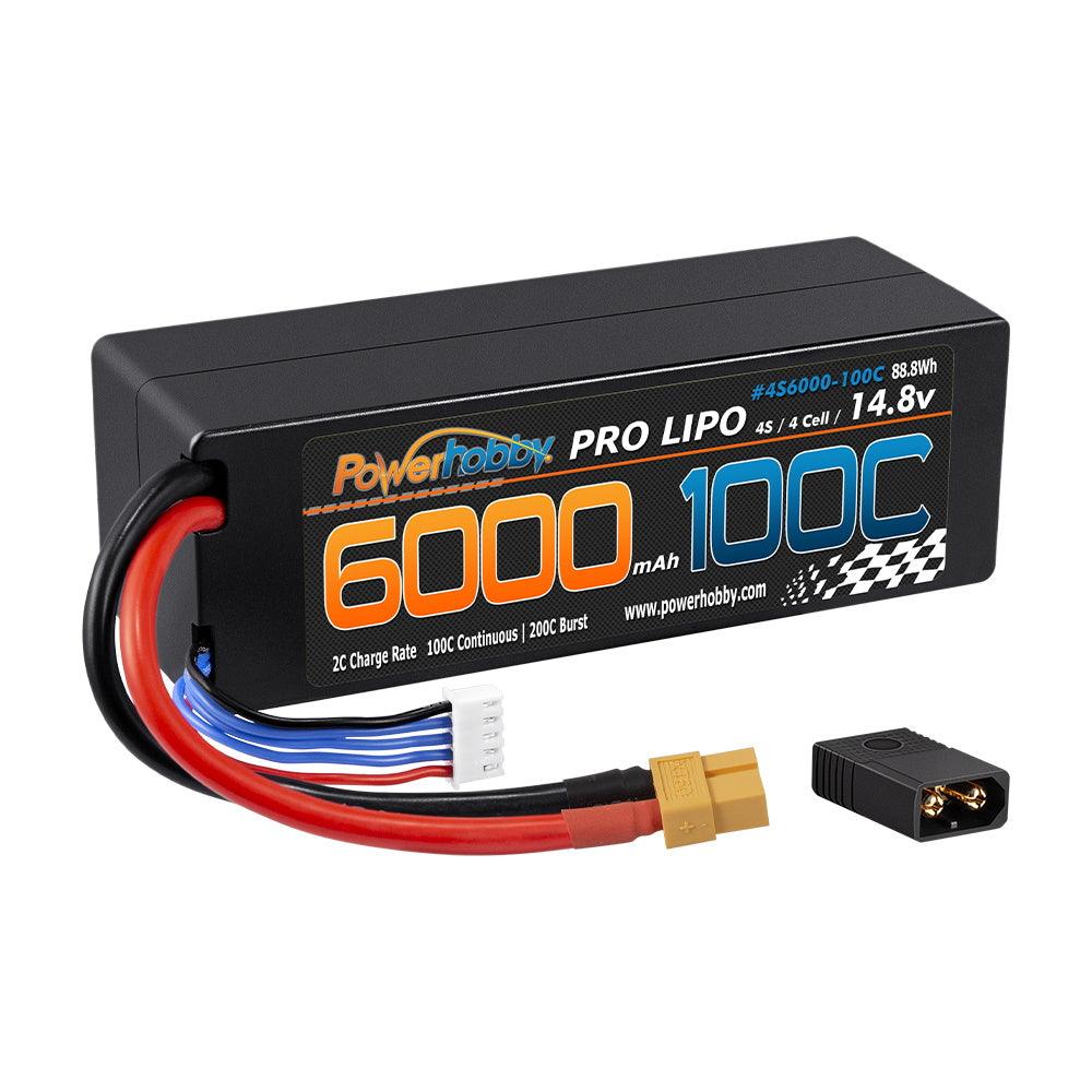 Powerhobby 4s 14.8v 6000mah 100c Lipo Battery w XT60 W Adapter hard case - PowerHobby