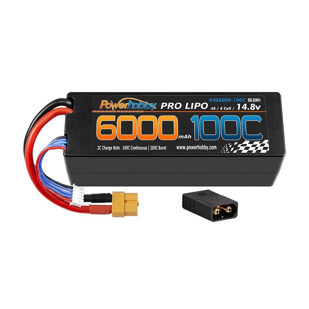 Powerhobby 4s 14.8v 6000mah 100c Lipo Battery w XT60 W Adapter hard case - PowerHobby