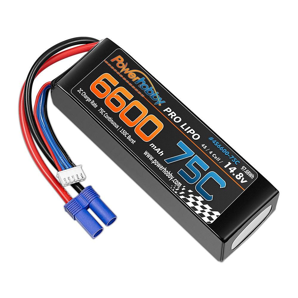 PowerHobby 4S 14.8V 6600mAh 75C-150C Lipo Battery EC5 Plug 4-CELL - PowerHobby