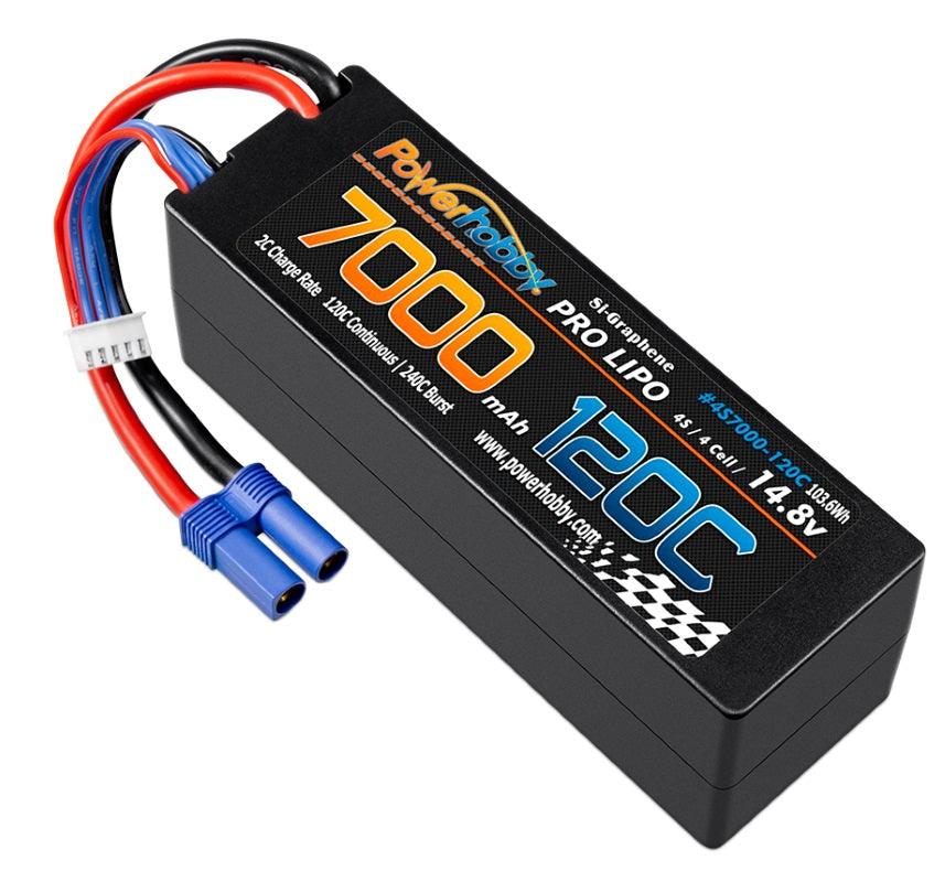Powerhobby 4s 14.8V 7000MAH 120C Graphene Lipo Battery w EC5 Plug Hard Case - PowerHobby