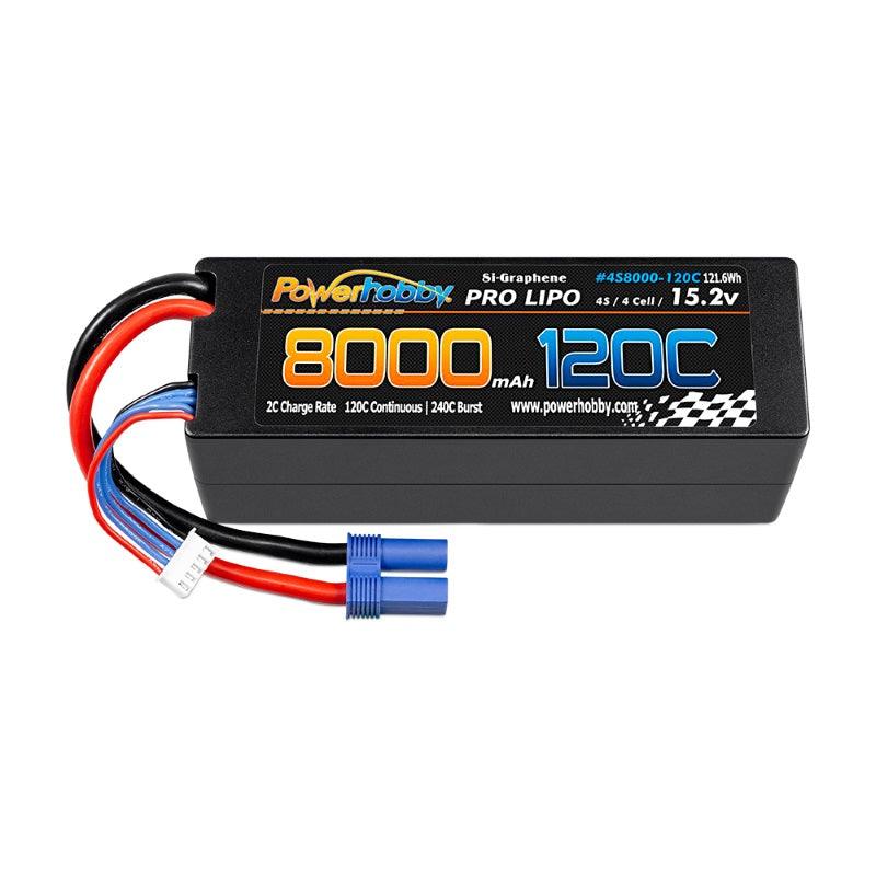 Powerhobby 4s 15.2V 8000MAH 120C HV + GRAPHENE Lipo Battery EC5 Plug Hard Case - PowerHobby