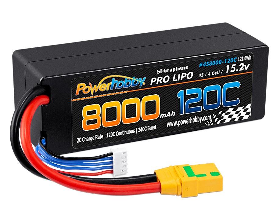 Powerhobby 4s 15.2V 8000MAH 120C HV + GRAPHENE Lipo Battery XT90 Plug Hard Case - PowerHobby
