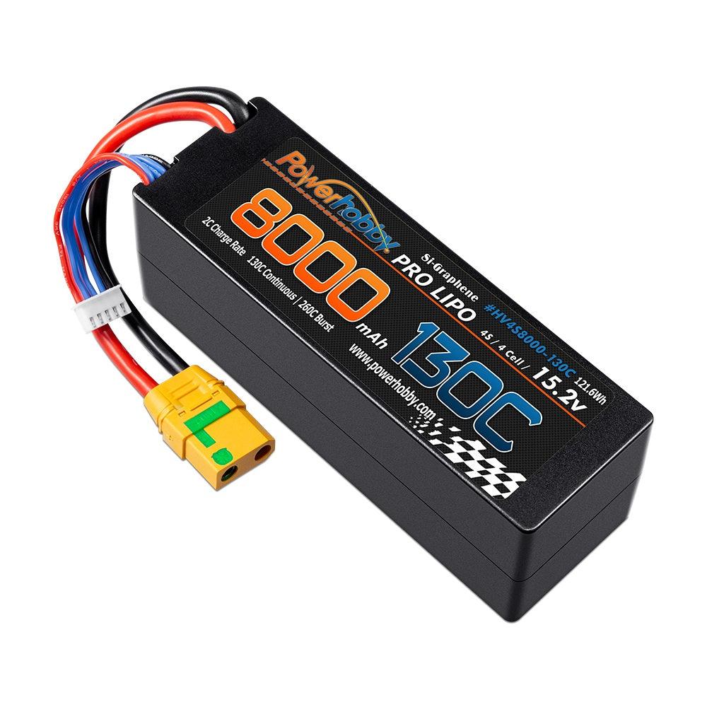 Powerhobby 4s 15.2V 8000MAH 130C HV + GRAPHENE Lipo Battery XT90 Plug Hard Case - PowerHobby