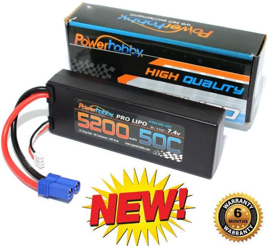 PowerHobby 2S 7.4V 5200mAh 50C Lipo Battery Pack w EC5 Plug Case : Proboat - PowerHobby