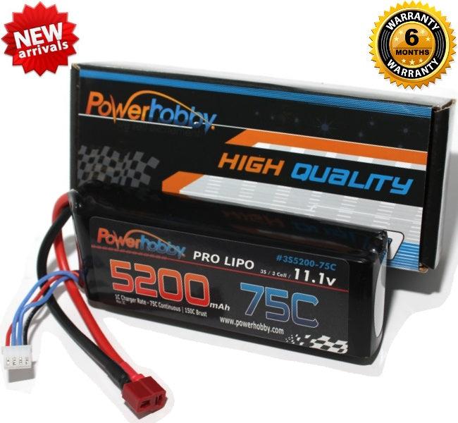 PowerHobby 3S 11.1V 5200mAh 75C Lipo Battery Pack w Deans Connector Plug 3-Cell - PowerHobby