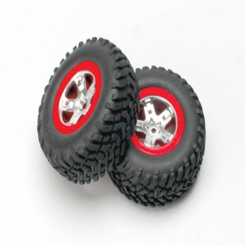 Traxxas 5873A SCT Tires/Chrome Wheels/Red Beedlock Rear (2) Slash F-150 - PowerHobby