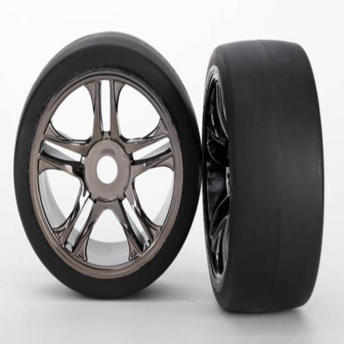 Traxxas 6477 Assembled Tires/Wheels Black Chrome Rear XO-1 (2) - PowerHobby