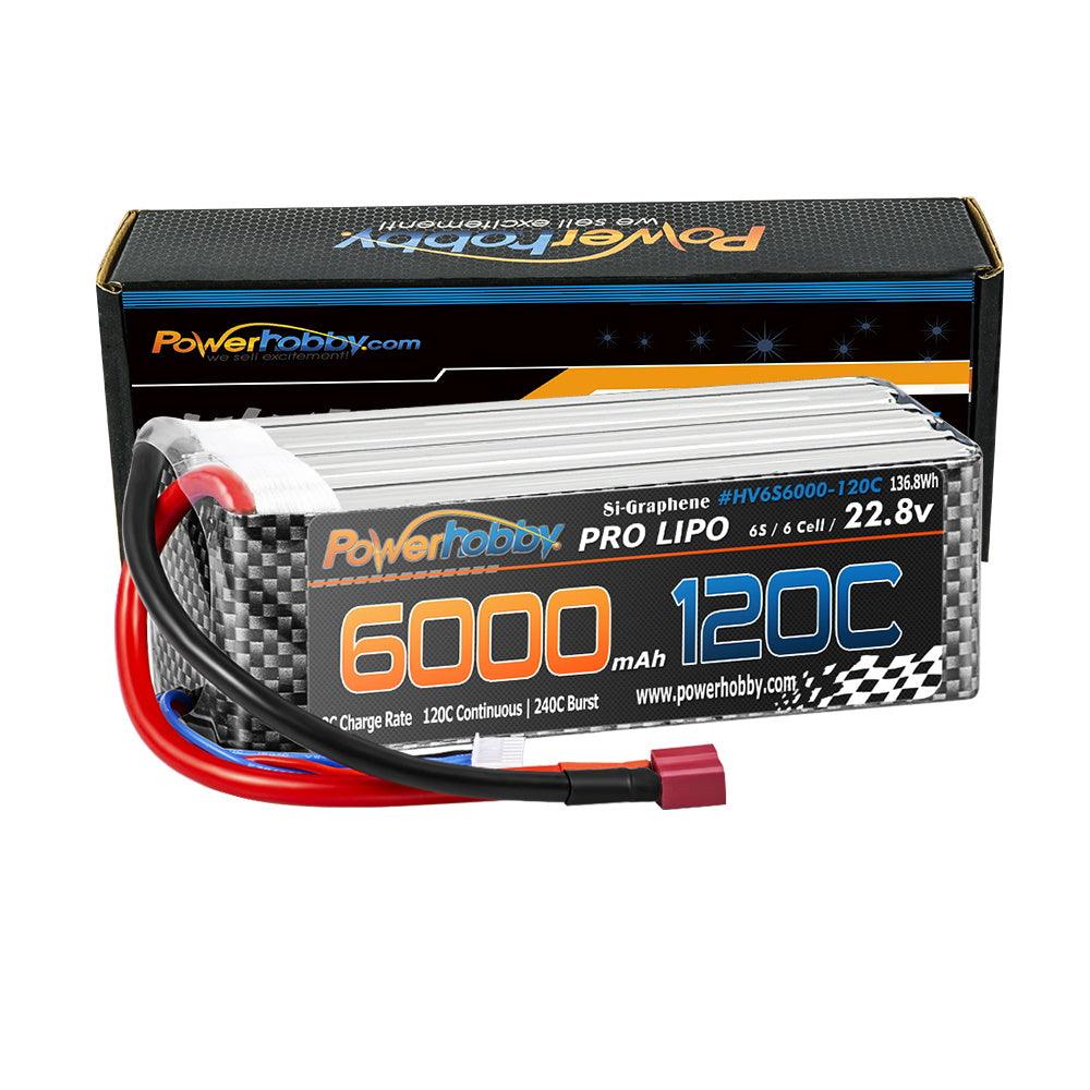 Powerhobby 6s 22.8V 6000mah 120c GRAPHENE + HV Lipo Battery w Deans Plugs - PowerHobby