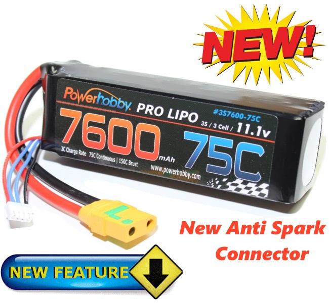 Powerhobby 3S 11.1V 7600mAh 75C Lipo Battery w XT90 Anti Spark Plugs 3-Cell - PowerHobby