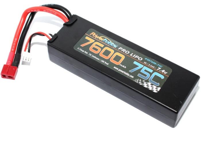 PowerHobby 2S 7.4V 7600mAh 75C Lipo Battery Pack w Deans Plug Hard Case - PowerHobby