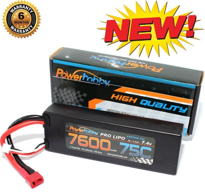 PowerHobby 2S 7.4V 7600mAh 75C Lipo Battery Pack w Deans Plug Hard Case - PowerHobby