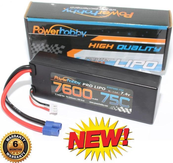 PowerHobby 2S 7.4V 7600mAh 75C Lipo Battery Pack w EC3 Plug Hard Case - PowerHobby
