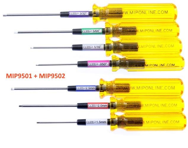 MIP 9501+9502 Standard Hex Driver Wrench Set (7) 3/32 5/64 1/16 .050 1.5 2.0 2.5 - PowerHobby