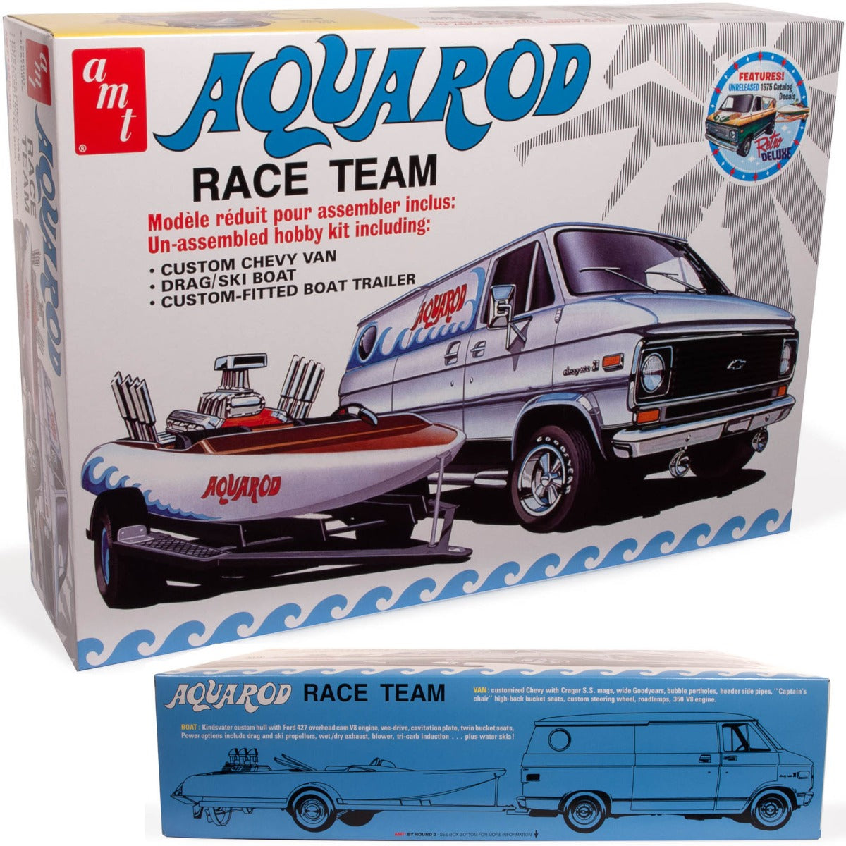 AMT Aqua Rod Race Team 1975 Chevy Van Boat & Trailer Plastic Model Kit AMT1338 - PowerHobby
