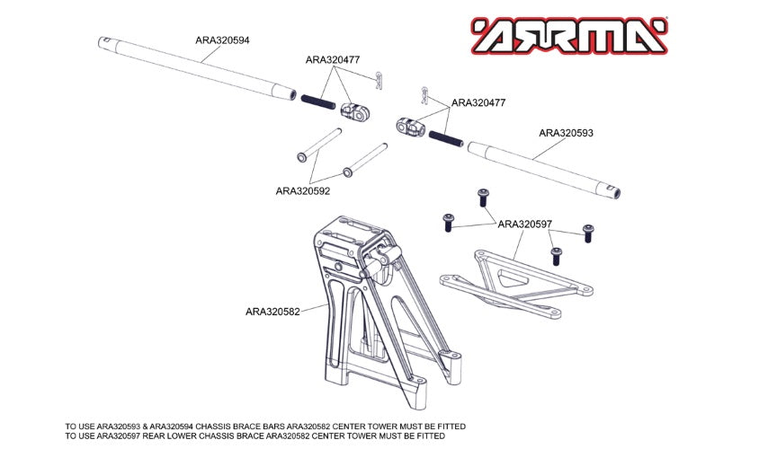 Arrma ARA320593 Chassis Brace Bar 164mm Kraton 8S | PowerHobby