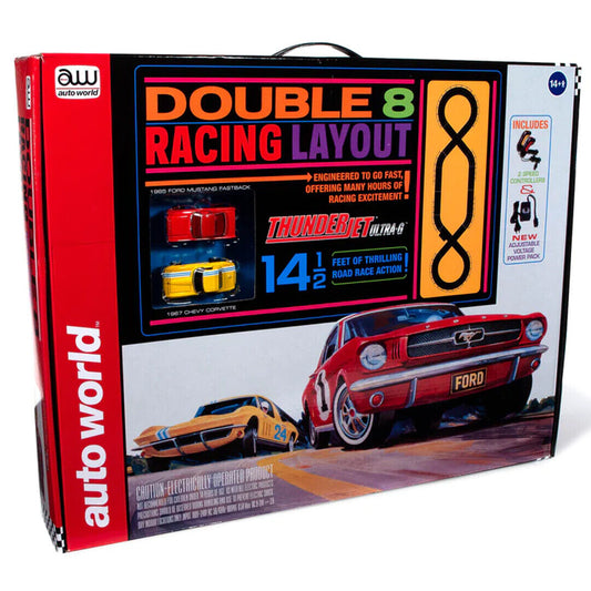 Auto World SRS341 14.5' Double 8 Racing Slot Car Set HO Scale - PowerHobby
