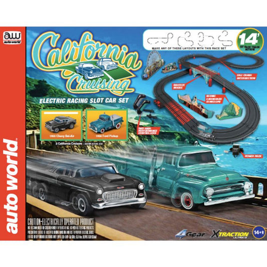 AutoWorld SR331 California Cruising The Pacific Coast Highway HO Slot car Set - PowerHobby