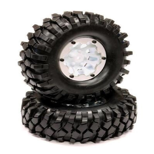 Integy C23729WHITE 10H Composite 1.9 Wheel w/ Alloy Ring & Tire (2) for Crawler - PowerHobby