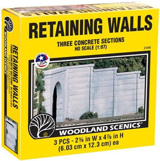 Woodland Scenics C1258 HO Concrete Wing Wall (3) Train Scenery - PowerHobby
