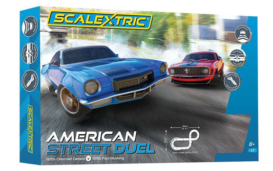 Scalextric American Street Dual -Mustang VS Camaro 1:32 Slot Car Race Set C1429T - PowerHobby