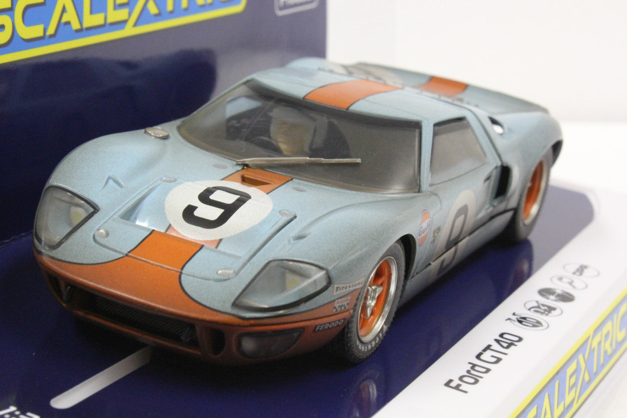 Scalextric C4104 Ford GT40 Gulf #9 Weathered Le Mans slot Car 1/32 DPR - PowerHobby