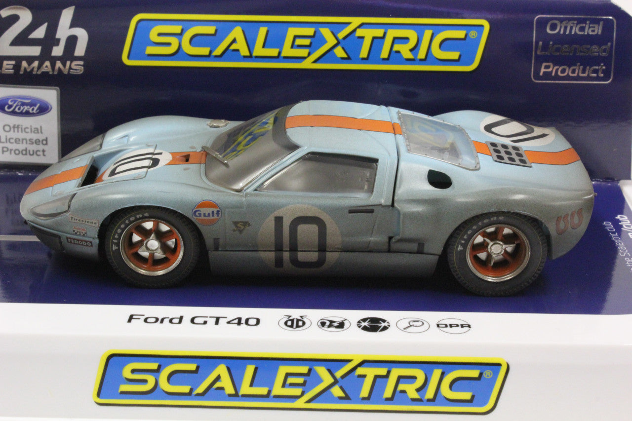Scalextric C4105 Ford GT40 Gulf #10 Weathered Le Mans slot Car 1/32 DPR - PowerHobby