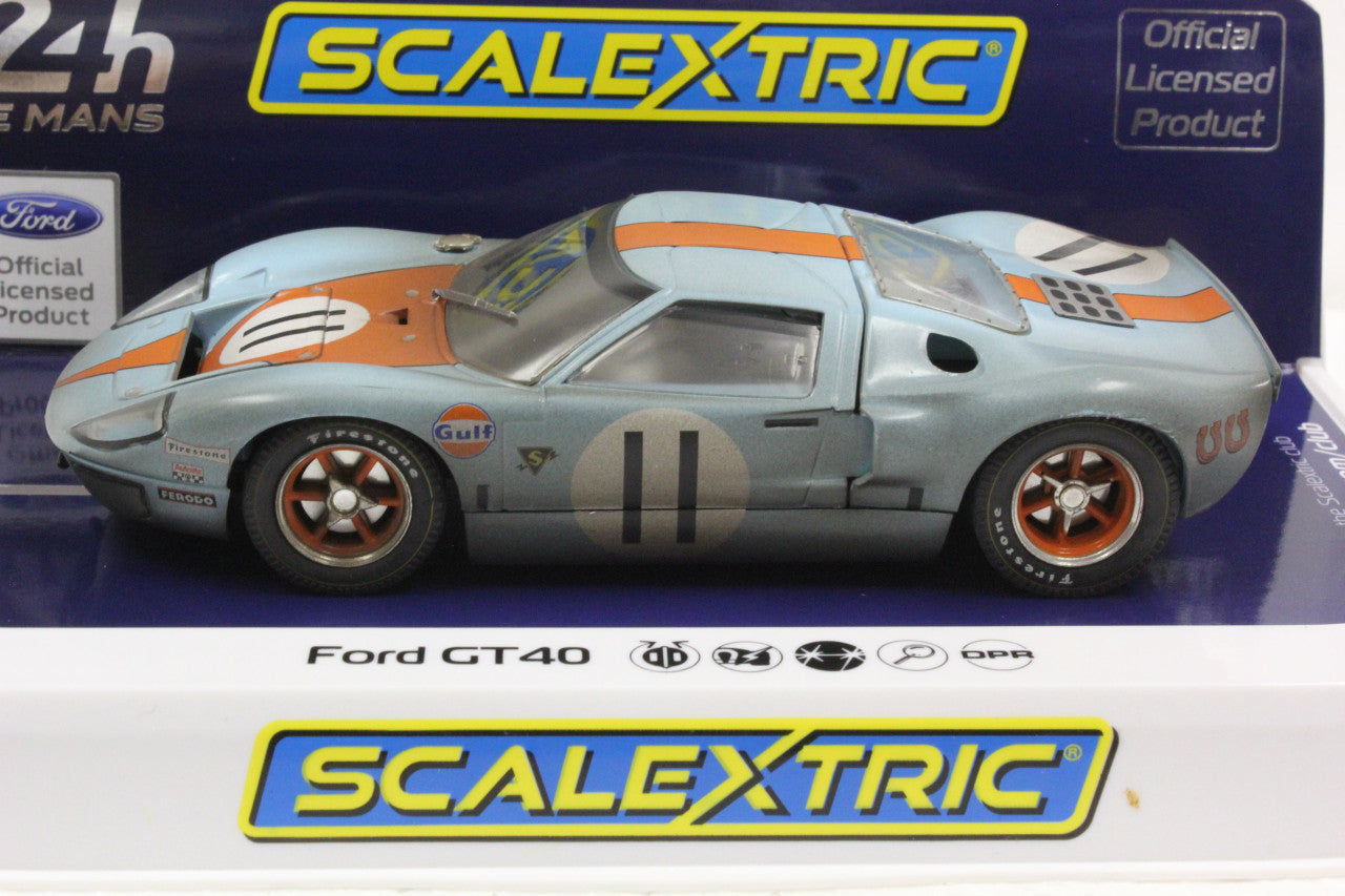 Scalextric C4106 Ford GT40 Gulf #11 Weathered Le Mans slot Car 1/32 DPR - PowerHobby