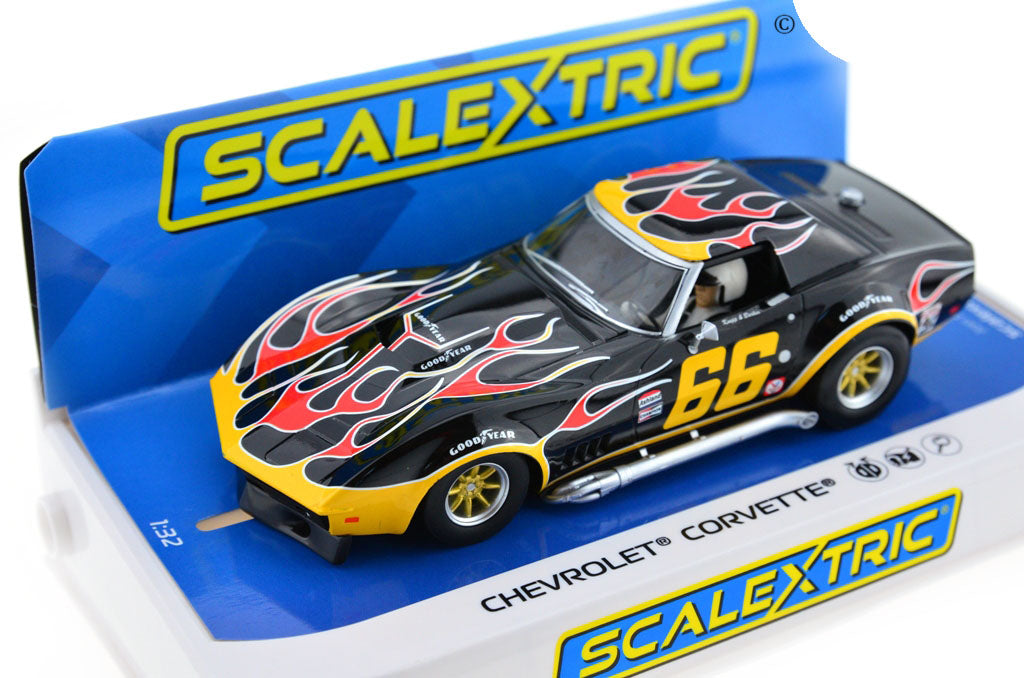 Scalextric C4107 Chevrolet Corvette Flames #66 Chevy slot Car 1/32 - PowerHobby