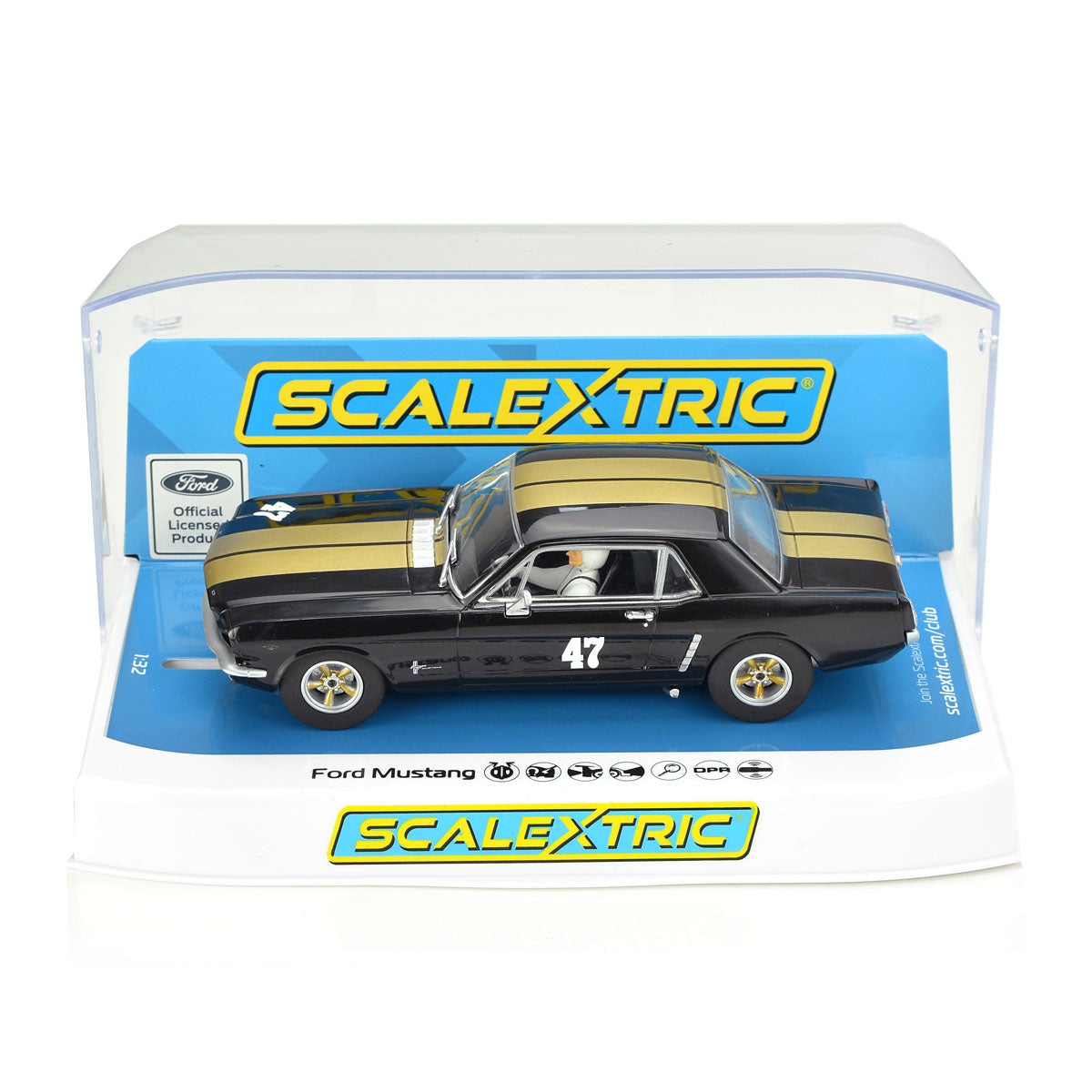 Scalextric C4405 Ford Mustang #47 Black and Gold 1/32 slot Car DPR - PowerHobby