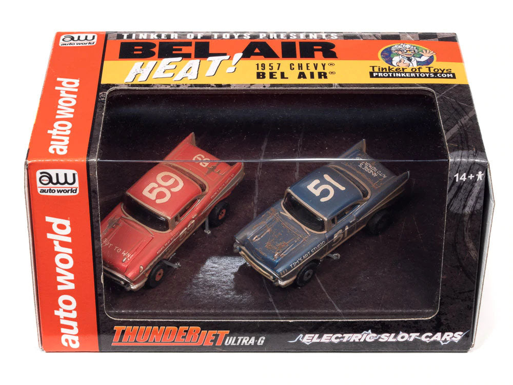 Auto World 1957 Chevy Bel Air Heat Twin Pack Thunderjet Tjet AFX HO Slot Car - PowerHobby