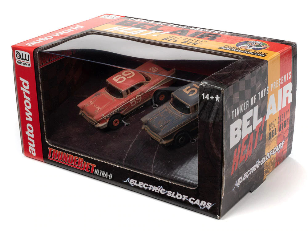 Auto World 1957 Chevy Bel Air Heat Twin Pack Thunderjet Tjet AFX HO Slot Car - PowerHobby