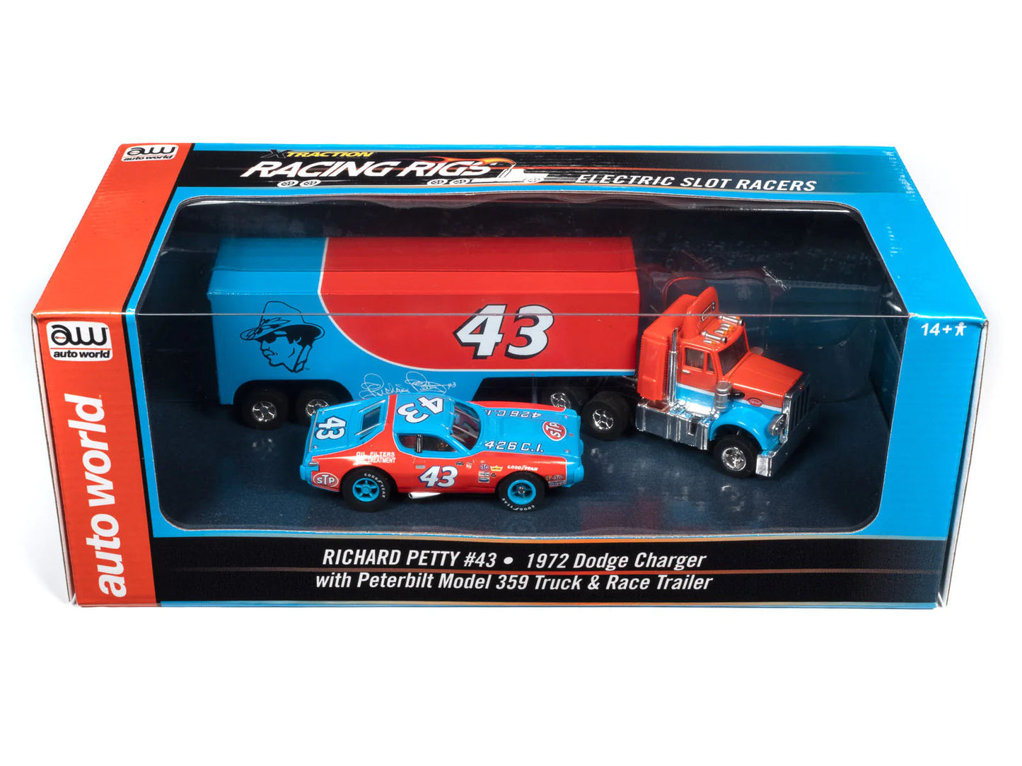 Auto World Richard Petty Dodge Charger Peterbilt 359 Rig Truck Trailer Ho Slot Car - PowerHobby