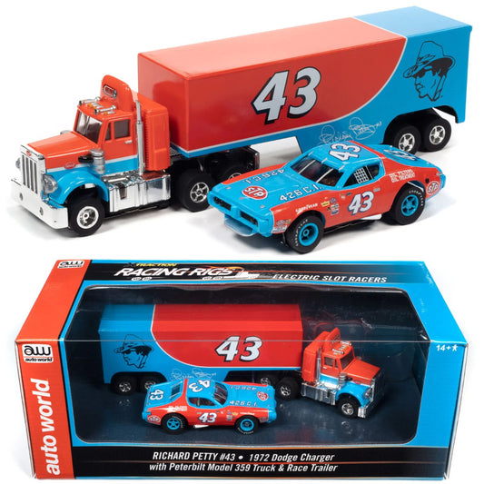 Auto World Richard Petty Dodge Charger Peterbilt 359 Rig Truck Trailer Ho Slot Car - PowerHobby