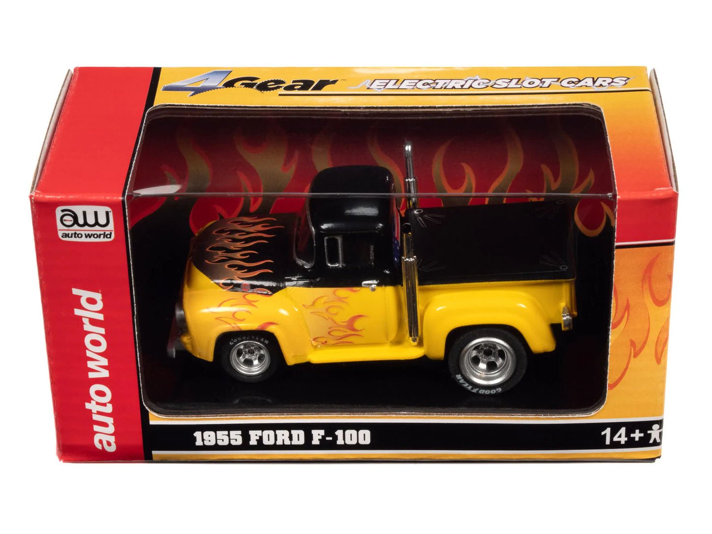 Auto World Ford F-100 Pickup Flames Exclusive 4Gear HO slot car Limited Edition - PowerHobby