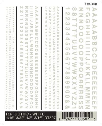 Woodland Scenics DT507 RR Gothic White Decals 1/16-3/16" Train Decal Sheet - PowerHobby
