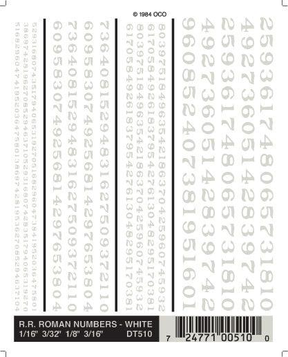 Woodland Scenics DT510 RR Roman Numbers White 1/16-3/16" Train Decal Sheet - PowerHobby