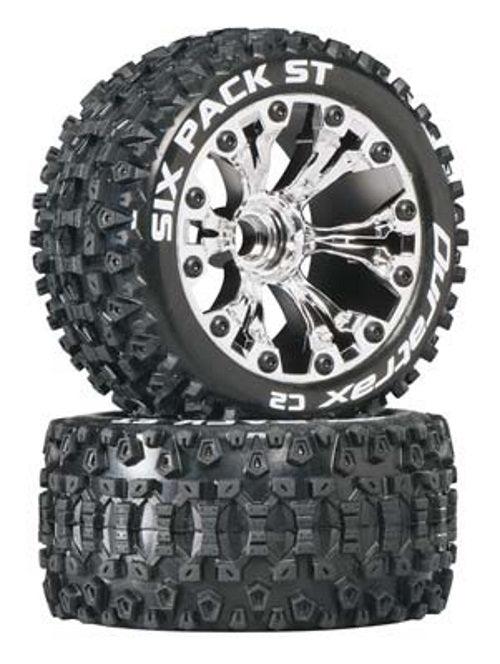 Duratrax Six Pack ST 2.8 2WD Mounted Front C2 Chrome Tires and Wheels (2) - PowerHobby