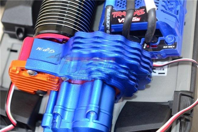 GPM ALUMINUM CENTER MAIN GEAR COVER W. HEAT SINK FINS TRAXXAS E-REVO BLUE - PowerHobby