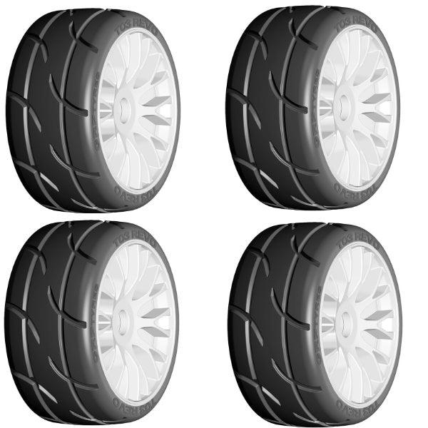 GRP GTH03-XM4 1/8 GT T03 REVO SoftMedium Mounted Tires Wheels (4) WHITE - PowerHobby