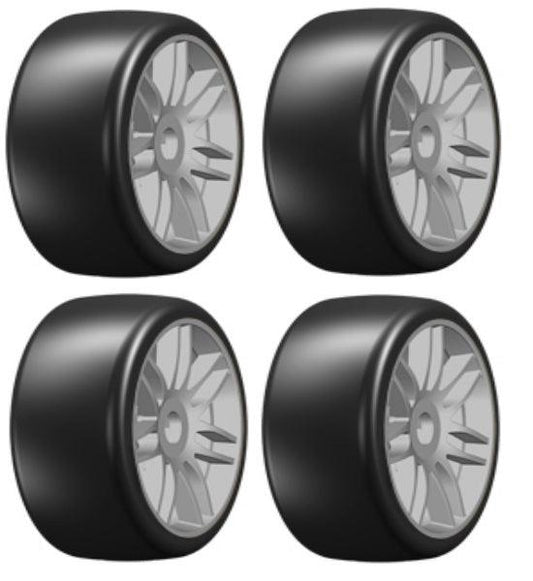 GRP GTK02-S1 GT T02 Slick S1 XXSoft Mounted Belted Tires (4) 1/8 Buggy Silver - PowerHobby