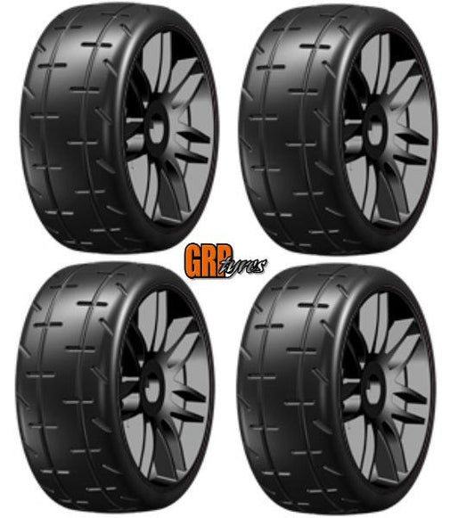 GRP GTX01-S5 GT T01 REVO S5 Medium Mounted Belted Tires (4) 1/8 Buggy Black Spoke - PowerHobby