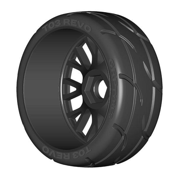 GRP GTX03-XB2 1/8 GT T03 REVO ExtraSoft Mounted Tires Wheels (4) Black - PowerHobby