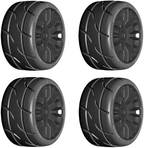 GRP GTX03-XM2 1/8 GT T03 REVO SuperSoft Mounted Tires Wheels (4) Black - PowerHobby