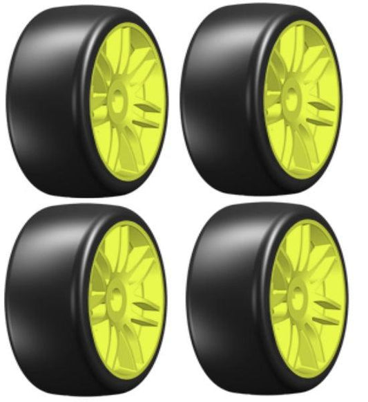 GRP GTY02-S1 GT T02 Slick S1 XXSoft Mounted Belted Tires (4) 1/8 Buggy Yellow - PowerHobby